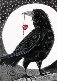 Big Black Bird With Black Beak Crows Ravens Title You Stole My Heart Love Hearts Romance Birds 5x7 Inch Limited Edition Print Raven Art Crows Ravens Black Bird
