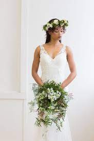 A Garden Style Flower Crown With Freesia Jasmine Queen Anne S Lace And Plumose Fern Www Studiowildflower C Sleeveless Wedding Dress Wedding Dresses Wedding