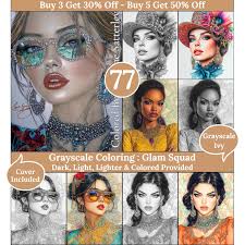 Glam Squad: 77 Grayscale Coloring Pages for Adults, Dark, Light, Lighter  Shades & Colored References, Digital Printable Sheets