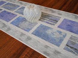 Christmas Or Winter Quilted Table Runner In Icy Blue Gray