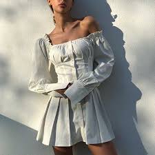Flowy Long Puff Sleeve Off Shoulder Mini Dress Flowy Dress Long Casual White Dress Mini Dress Casual