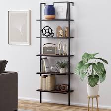 Nathan James Theo 5 Shelf Ladder Bookcase Walnut Brown Wood Black Metal Frame Walmart Com Ladder Bookcase Bookcase Cheap Office Furniture
