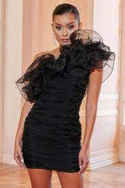 Black Organza Ruffle One Shoulder Mini Dress Dresses Mini Dress Mini Black Dress