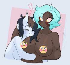 2girls adorable anthro black hair blush breasts censored closed  eyes cute dark-skinned female dark skin diders duo female female only happy  huge breasts hugging human humanoid mario (series) nude