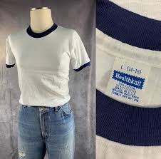Vintage 1970s Ringer T-shirt 70s Health Knit Thin Tee NOS (XS)
