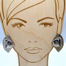 Dramatic Hammered Silver Tone Earrings, Dimensional Foldover Modernist  Design