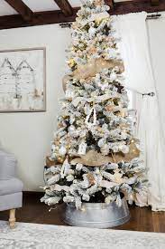 A Flocked French Farmhouse Inspired Christmas Tree Dress Cori Lynn Flocked Christmas Trees Decorated Flocked Christmas Trees Christmas Decorations
