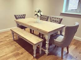 6ft Farmhouse Dining Table With Matching Bench And 4 Etsy Trendy Farmhouse Kitchen Farmhouse Dining Table Farmhouse Kitchen Tables