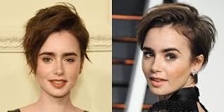 Lily poses in front of the camera with her sexy short hair, a black dress, and a brown coat. Lily Collins Shows Off Her Short Haircut At Chanel