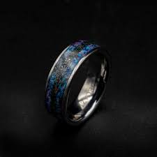 Mens Meteorite Ring With Galaxy Opal Inlay Mens Meteorite Ring Meteorite Ring Custom Tungsten Ring
