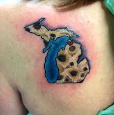 Tattoo Of Michigan With Petoskey Stone Pattern Stone Tattoo Tattoos Michigan Tattoos