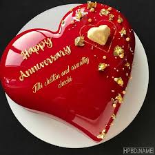 Red Heart Anniversary Cake With Name Edit Happy Anniversary Cakes Cake Name Anniversary Cake