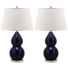 We powder coated the shade navy with a matt finish. Safavieh Jill 25 5 In Navy Double Gourd Ceramic Table Lamp With Off White Shade Set Of 2 Lit4093b Set2 The Home Depot