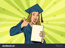 Female Graduate Points A Finger At Pop Art Retro Comic Book Cartoon Drawing Vector Illustration Kitsch Vintage Ad A Pop Art Comic Cartoon Drawings Pop Art