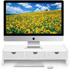 Create a home office with a desk that will suit your work style. Amazon Com Monitor Stand Riser Computer Laptop Riser Shelf With 3 Organizer Drawers White 19 5 L X 7 5 W X 4 7 H White Office Products