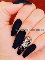 Simple Black Acrylic Nail Designs 20 Simple Black Nail Art Design Ideas Nailart In 2020 Black Nails With Glitter Gold Nails Coffin Nails Designs