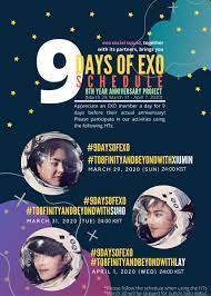 Let's go on a journey and take a look at some of the highlights, achievements and success throughout. Exo Schedule On Twitter Exo Anniversary Project Join Us On 29th March As We Begin Celebrating The 8th Anniversary Of Our Beloved Exo We Will Use The Project For