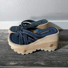 With attention to detail, each strap is taper cut. Vintage Soda Platform Shoes Sandals 90s Grunge Wedge Size 6 Womens Denim Wood Platform Shoes Sandals Comfort Shoes Women Lacing Sneakers