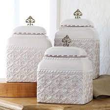 Kitchen canister sets offers a variety of lovely kitchen canisters for your home. Mud Pie Ml6 Kitchen White Ceramic Fleur De Lis 3 Piece Canister Set 150093 Ceramic Kitchen Canisters Ceramic Kitchen Canister Sets White Kitchen Canisters