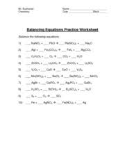 Jul 21, 2020 · balancing chemical equations practice problems try to balance these ten equations on your own, then check the answers below. Balancing Equation Worksheet And Key Mr Buchanan Chemistry Name Date Block Balancing Equations Practice Worksheet Balance The Following Equations 1 Course Hero