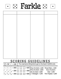 It can be played with just a set of six dice and some paper for scoring. Farkle Scoring Pdf Farkle Score Sheet