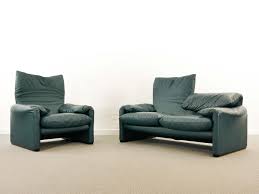 No need to remove the back cushions. Set Cassina Maralunga 2 Seat Sofa Easy Chair By Vico Magistretti In Leather 150105