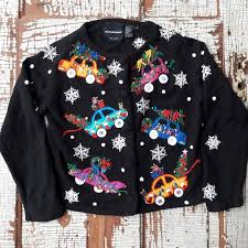 michael simon beaded christmas car cardigan m