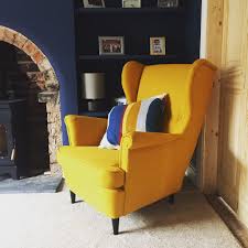 Lounge Coming Along Nicely Dulux Breton Blue And Ikea Yellow Strandmon Armchair Love Th Yellow Chair Living Room Yellow Armchair Living Room Ikea Living Room