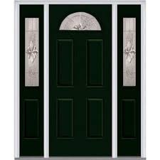 Contrast is provided with the dark gray garage door and front door. Green Single Door With Sidelites Front Doors Exterior Doors The Home Depot