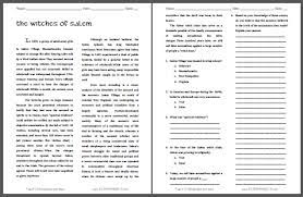 The salem witch hunts common lit answers : Salem Witch Trials Reading With Questions Student Handouts