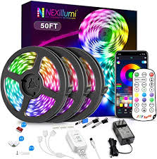 Amazon Com Nexillumi 50ft Led Strip Lights With Ir Remote Ultra Long Led Lights For Bedroom Dorm Room Decor App Control Music Sync Led Lights With Connectors 50ft App Remote Mic Control 3 Button Switch