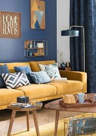 1001 Idees Creer Une Deco En Bleu Et Jaune Conviviale Deco Salon Decoration Interieure Deco Bleue