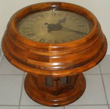 This coffee table accentuates a round top and shelf with clock face details. Vintage Antique Seisekowa Coffee End Table Gallery Clock Round Oak Wood Large On Popscreen