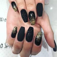 Matte Black And Gold Glitter Nails Cute Black And Gold Glitter Nails Coffinnails Blacknails Mattenails Matteblack Glitternails Go Black Nail Designs Shiny Nails Designs Gold Glitter Nails