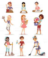 Set Of Housewife Icon Homemaker Cleaning Ironing Cook Wash And In 2020 Cleaning Cartoon Vector Illustration Cleaning Lady