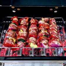 Grilling a bunch of chicken thighs is an easy, inexpensive and delicious way to feed a crowd. Meat And 3 Veg Skewers On The Weber Go Anywhere Bbqs And Outdoor