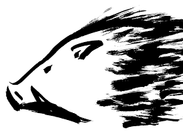 2019年亥年迫力のあるイノシシ横顔の墨絵イラスト無料年賀状素材