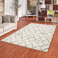Teppich grau steinmuster 160x230 cm das steinmuster von diesem 160 x 230 cm großen teppich wird der absolute blickfang in ihrem. Hochflor Langflor Shaggy Teppich Boho Wollweiss Rauten Turkis