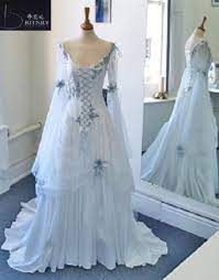 We can customize your dream wedding dress. Vintage Celtic Wedding Dresses White And Pale Blue Colorful Medieval Bridal Gowns V Neck Corset Long Bell Sleeves Wedding Dress Wedding Dress Whitebridal Gown Aliexpress