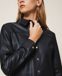 Faux Leather Shirt Dress