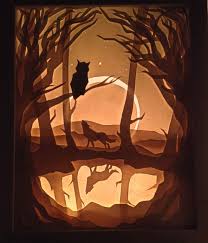 Forest Light Box Lightbox Art Shadow Box Art Paper Sculpture