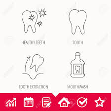 Tooth Mouthwash And Healthy Teeth Icons Tooth Extraction Linear
