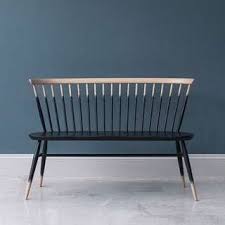 Black Bench With Backrest Ercol Love Seat Bench With Backrest Black Natural Wood Made In Design Uk Ercol Furniture Furniture Ercol Chair