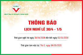 Như mọi năm, dịp lễ 30/04 và 01/05 năm nay, người lao động sẽ được nghỉ 2 ngày. Thong Bao Lá»‹ch Nghá»‰ Lá»… 30 4 1 5