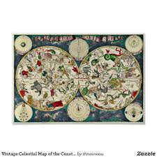Vintage Celestial Map Of The Constellations 1670 Poster Zazzle Com Ancient Zodiac Astrology Map Celestial Map