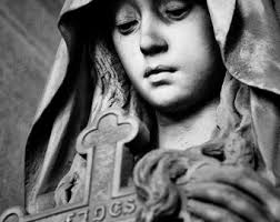 Woman holding a cross inscribed with fides (faith). Religious fine art  photography print for home spiritual wall décor.