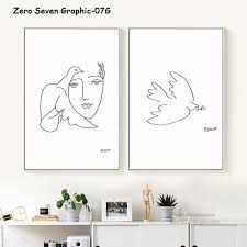 Black And White Line Art Canvas Picasso Peace Dove Abstract Black And White Line Art Painting Canvas Print Poster Picture Wall Picture Wall Living Room Poster Prints Black And White Wall Art