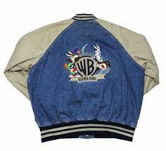 Vintage 90s Warner Bros Looney Tunes Denim Letterman Jacket Size Xl 55 00 Jackets Letterman Jacket Clothes
