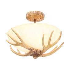Hampton Bay 3 Light Antler Semi Flush Lighting Fixture Ceiling Mount Rustic New