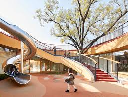 An Orange Rooftop Playground Swirls Atop Mad S Yuecheng Courtyard Kindergarten